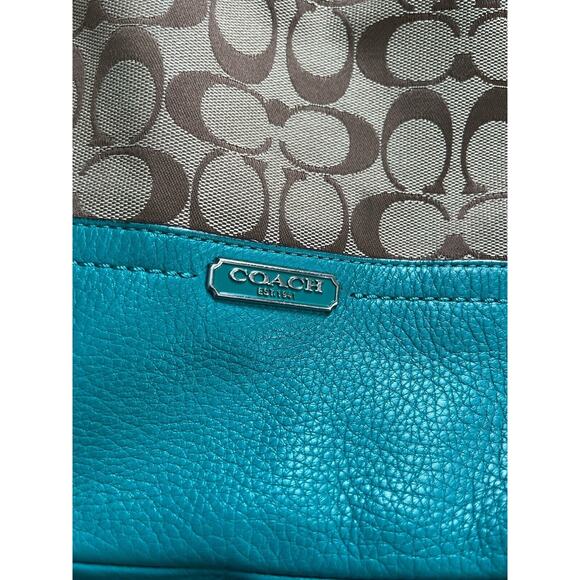 COACH Turquoise & Brown Park Signature Handbag PARK SIGNATURE HOBO F23279 - Picture 3 of 7